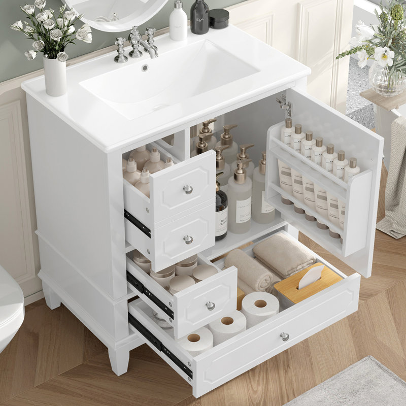Meuble-lavabo 30 po avec comptoir en céramique, Blanc