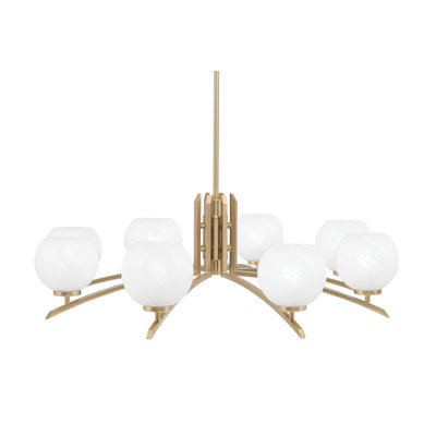 Lustre 8 lumières Kurve illustré en finition nouvel âge laiton avec verre de 5,75 po