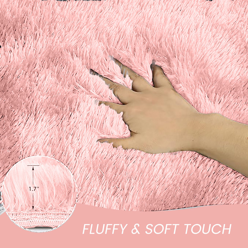Machine Tufted High Pile Shag Area Rug(Ultra Soft & Fluffy), Rectangle 60 x 110 cm, Pink