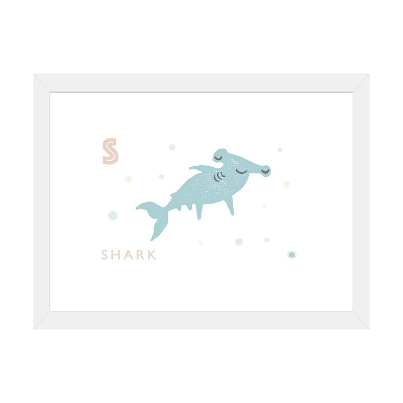 " Shark ", White, 24" H x 32" W x 1" D, White Framed Paper
