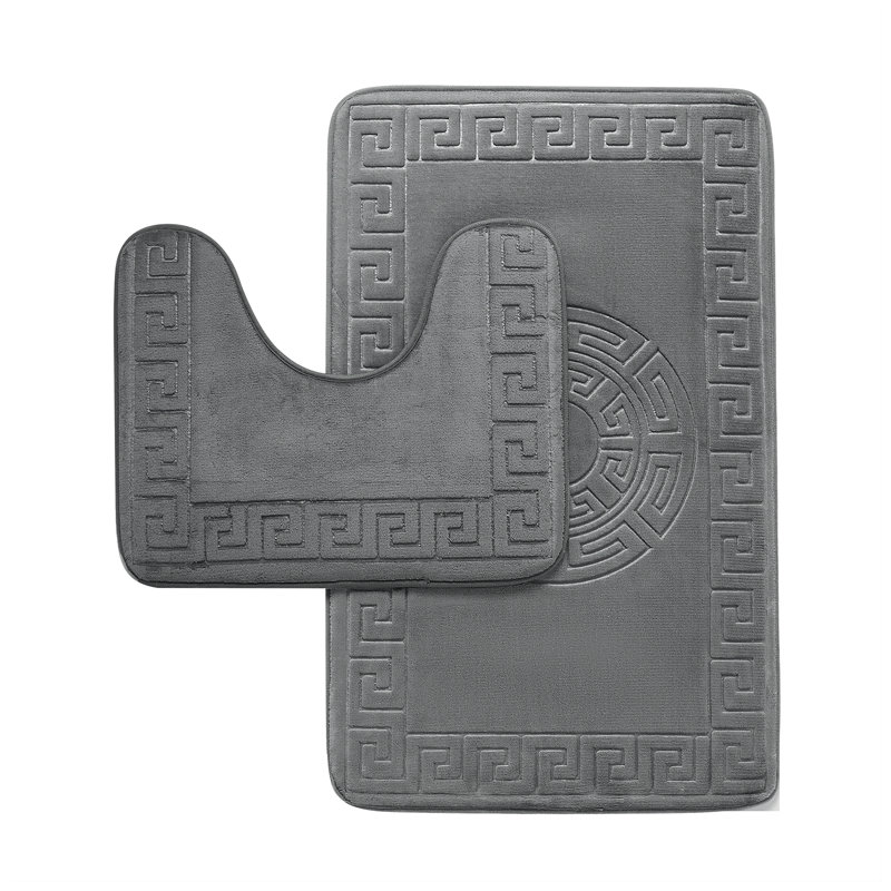 2 Piece Bathroom Rug Set Memory Foam Bath Mat & Pedestal Mat Soft Absorbent Non Slip Machine Washable Bathroom Mats, Charcoal