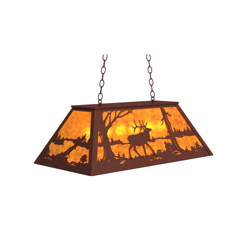 33" Long Elk at Lake Oblong Pendant, Rust, 43" H x 33" W x 17" D, Amber Mica