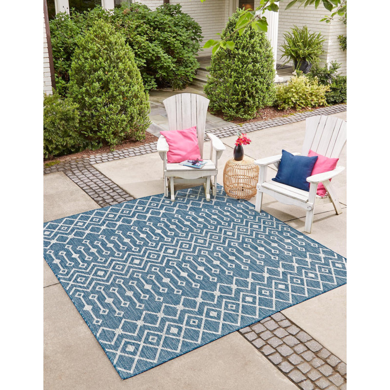 Innsbrook Southwestern Power Loom Teal Indoor/Outdoor Area Rug, Square 7'10"