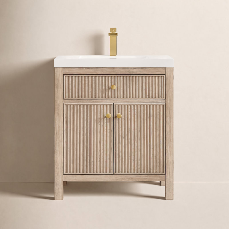 Lala 30" Single Bathroom Vanity in Engineered Stone Integrated Sink without Mirror, Natural Oak