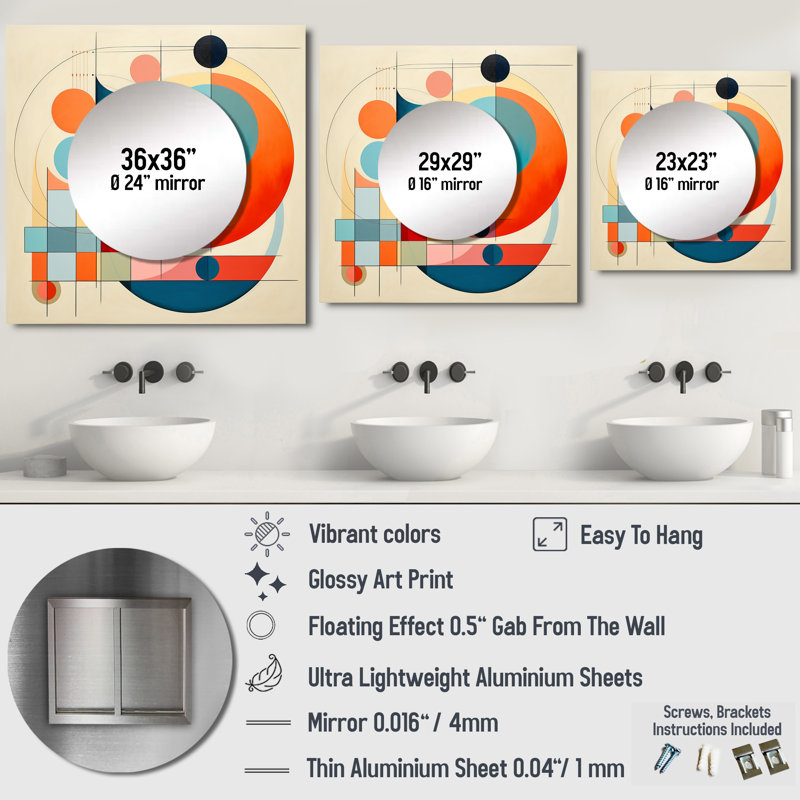 Grand miroir carré Serendipity Mid-Century Geometrics IV - Mid-Century pour décoration murale, 29 po x 29 po
