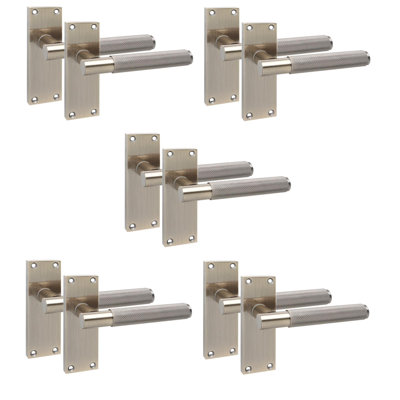 Golden Grace 5 Pair Victorian T-Bar Knurled Door Handle Antique Brass Finish with Spindle and Screws - 120 x 40mm