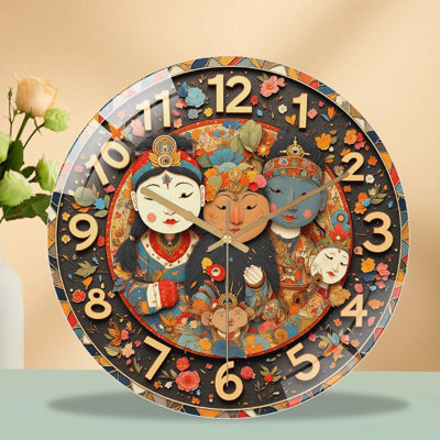 Horloge murale de style bouddhiste tibétain, horloge murale moderne en verre 12 po