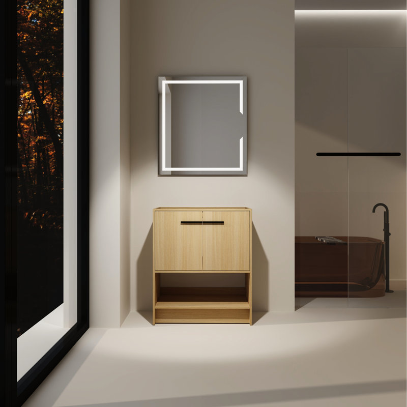 Meuble-lavabo de 30 po, armoire autoportante en contreplaqué à 2 portes, surface, assemblage facile, design américain, agencement de couleurs chêne et style, apparence