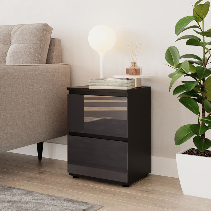 Otella 36 cm W Bedside Table, Black/Grey