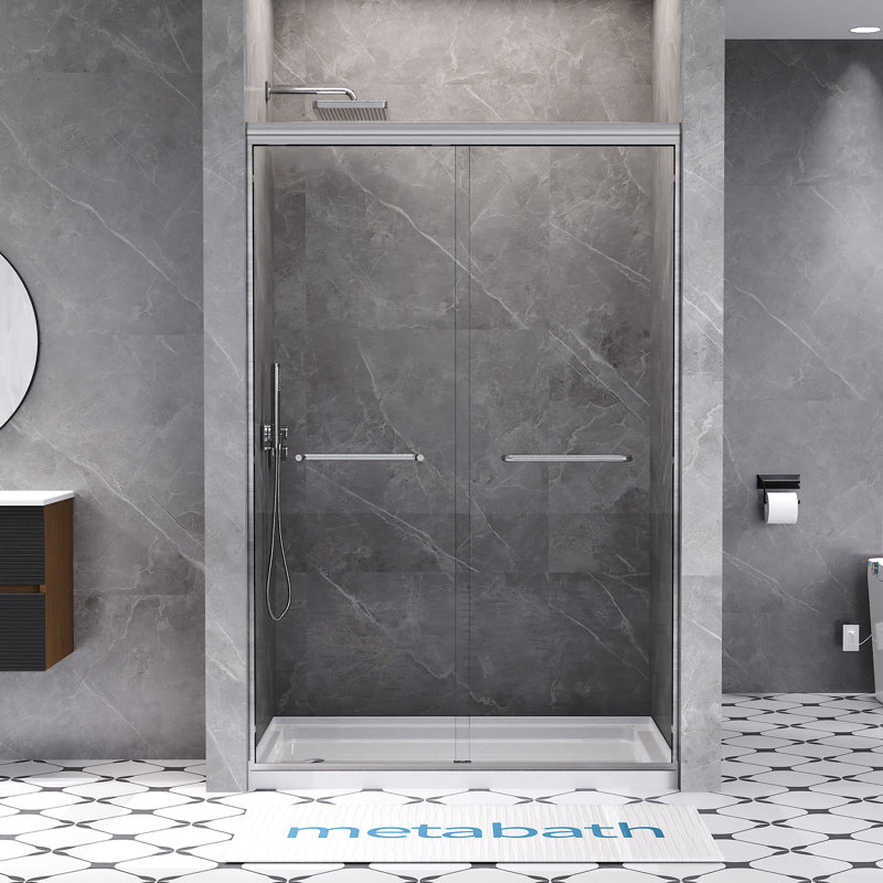 44"-48" W X 72" H Semi Frameless Double Sliding Shower Door with 5/16" (8mm) Tempered Clear Glass, Brushed Nickel