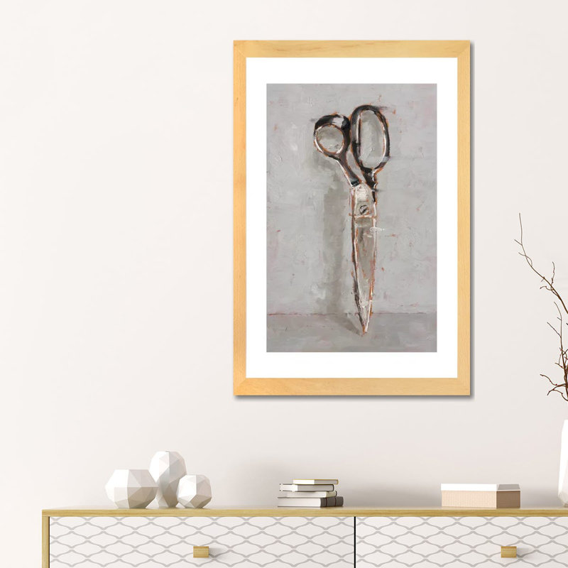 «Cut It Out II» par Ethan Harper - reproduction d'art, H 24 po x l 16 po x P 1 po, Toile avec cadre en bois beige, Blanc