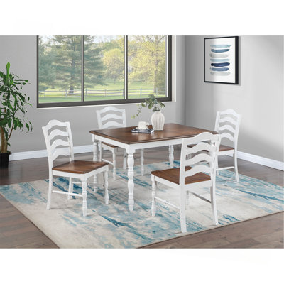 White 5-Pcs Dining Set Dining Table Chairs Unique Legs Natural Wood Grain Look Top Kitchen Table