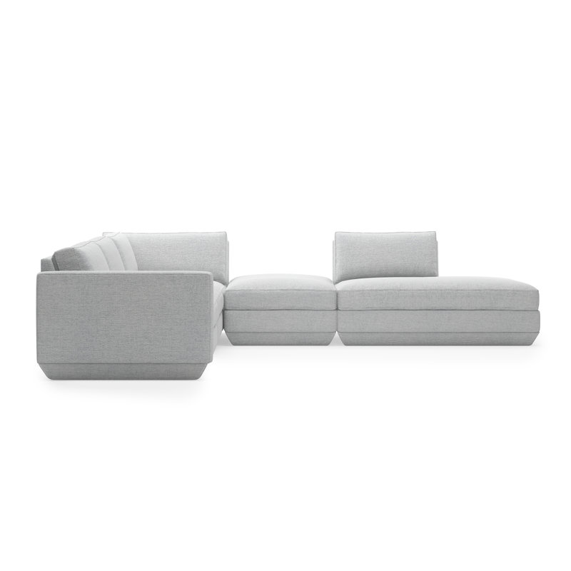 Podium Modular 5-Piece Seating Group, Bayview Silver Performance Twill, Right Hand Facing