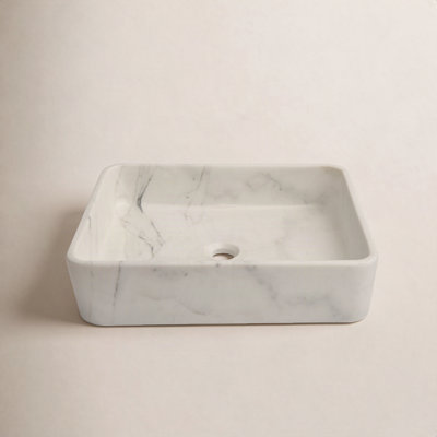 White Stone Vessel Bathroom Sink