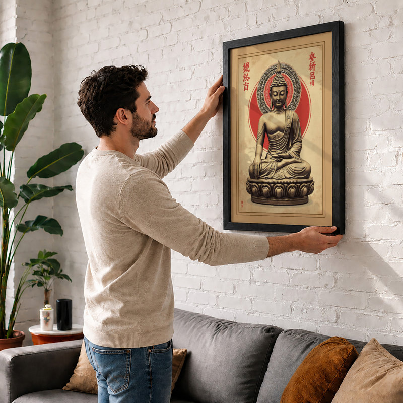 Buddha in Repose Japandi - Framed Print, A1 - 84.1 x 59.4 cm, White