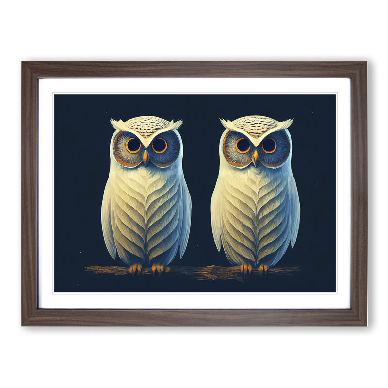 Symmetrical Owls - Single Picture Frame Print, 34cm H x 46cm W, Brown