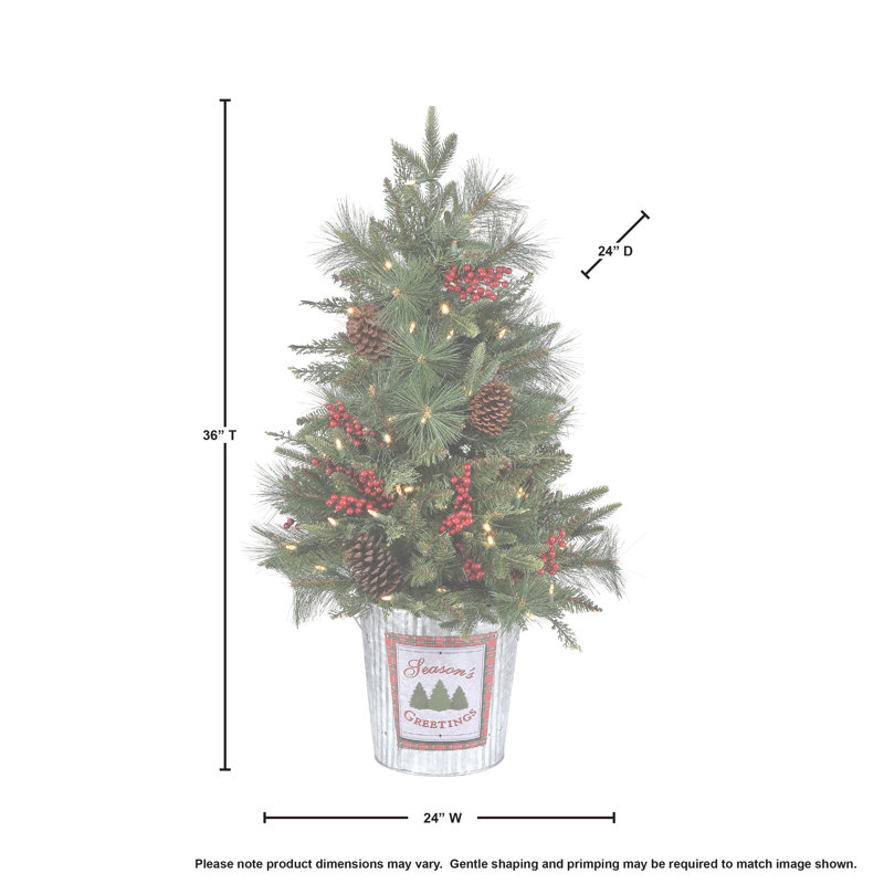 3' LED Potted Berry And Mix  Greens Tree