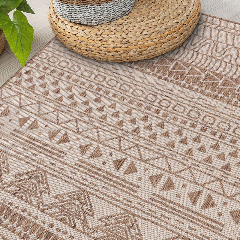 Joshuea Southwestern Brown / Cream, Indoor & Outdoor Area Rug, Rectangle 7'10" x 10'