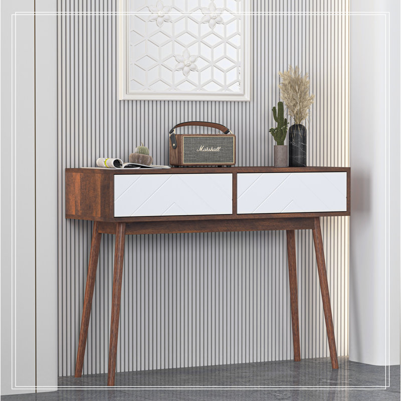 Modern Entryway Table with Carved Panel Drawers, Console Table with Storage Space and Wood Legs