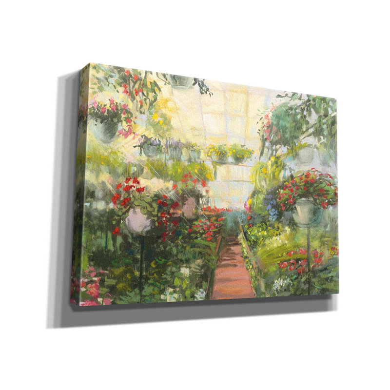 «Aamori Greenhouse Flowers Crop» par Carol Rowan - reproduction d'art sur toile tendue, H 12 po x l 16 po x P 0,75 po