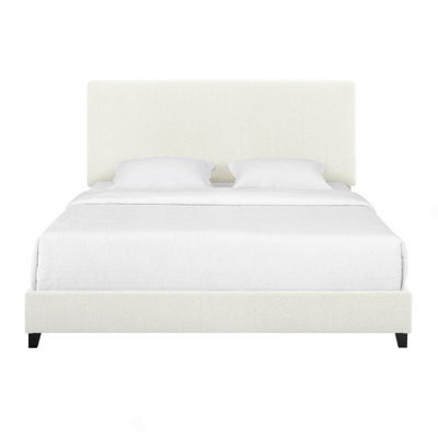 King Size White Boucle Upholstered Platform Bed