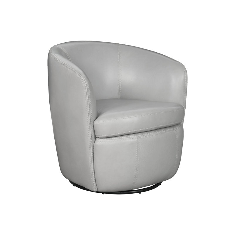 Fauteuil demi-tonneau pivotant 100% cuir italien Crandell, Cuir véritable Steamboat Ice