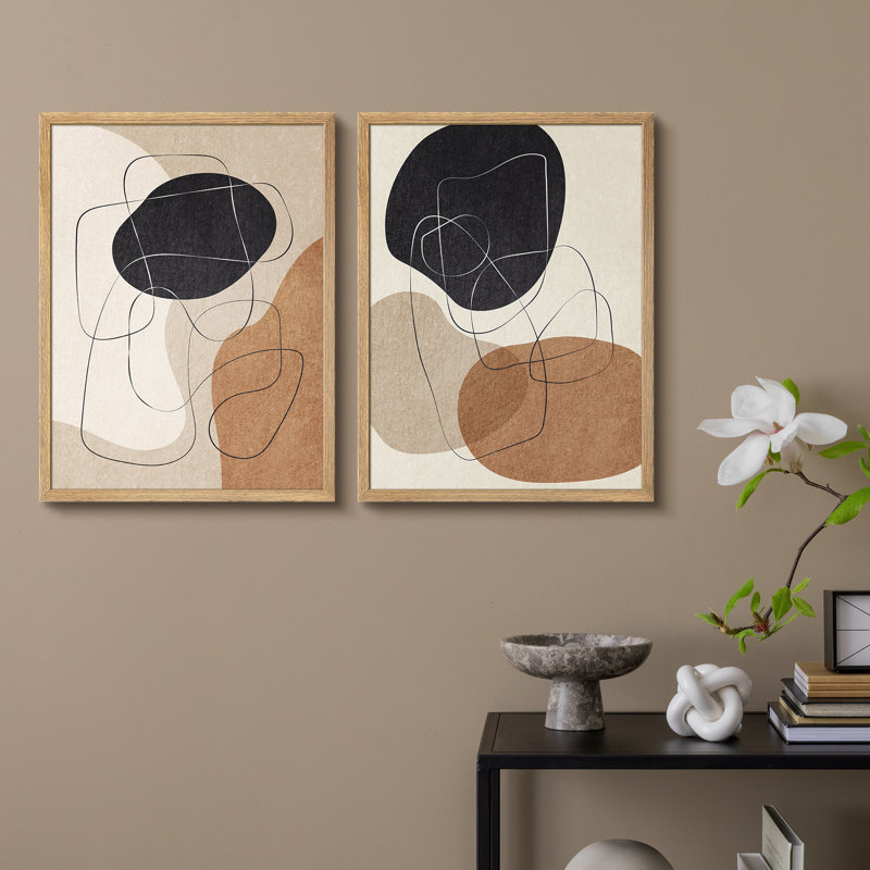 Tan Brown Abstract Shapes Neutral Modern Artwork Framed Prints Posters Bathroom Small Wall Art, Natural, 10" H x 8" W