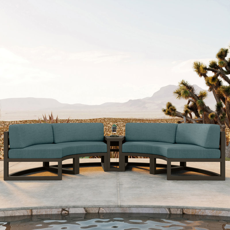 Avion 43" Wide Outdoor Curved Patio Sectional with Sunbrella Cushions, Cast Lagoon Sunbrella® Plainweave, Slate