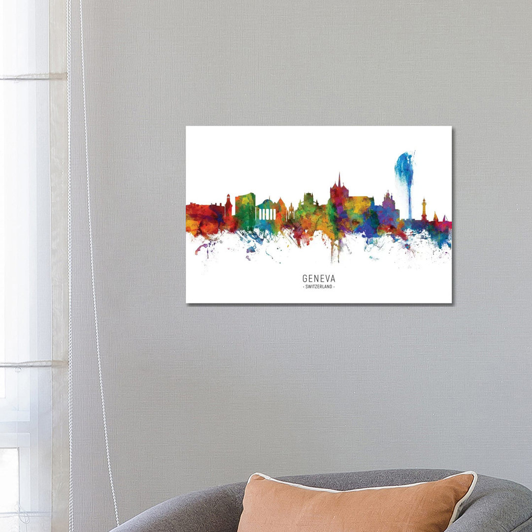 Geneva Switzerland Skyline by Michael Tompsett - Wrapped Canvas Painting