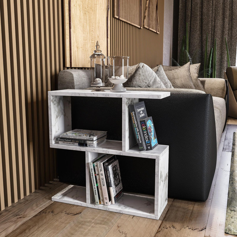 Table de bout avec tablette de plancher, Blanc/Noir