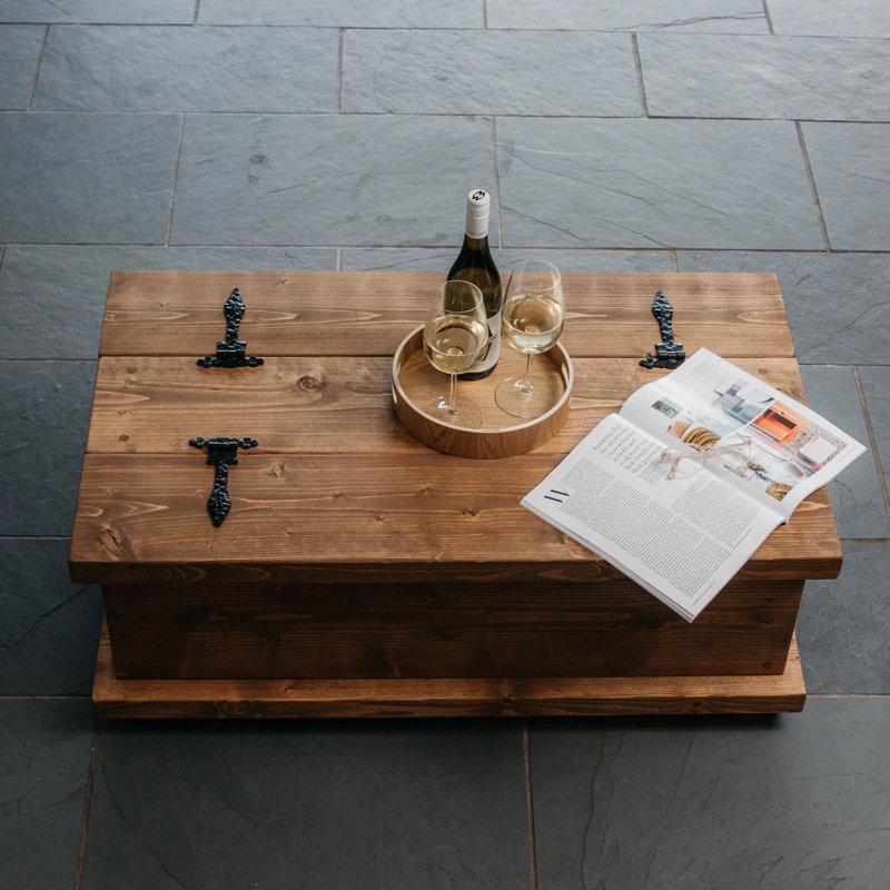 Barnsdall Solid Wood Rustic Chest Coffee Table, 33cm H x 100cm W x 60cm D, Dark Oak