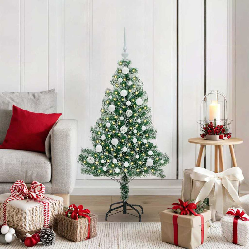 vidaXL Artificial Christmas Tree Snow Flocked with LED Light, 3.94 ft