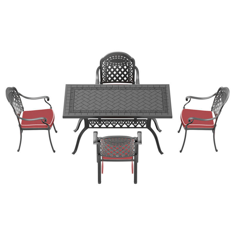 (Coussins de couleurs aléatoires) Ensemble 5 pièces de meubles de patio en aluminium coulé avec coussins