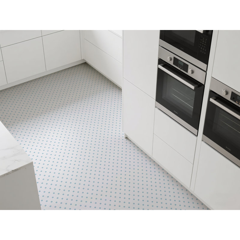 Carreau de mosaïque en porcelaine pour mur et plancher 1 "x 1" Value Series, Blanc / pois bleu ciel