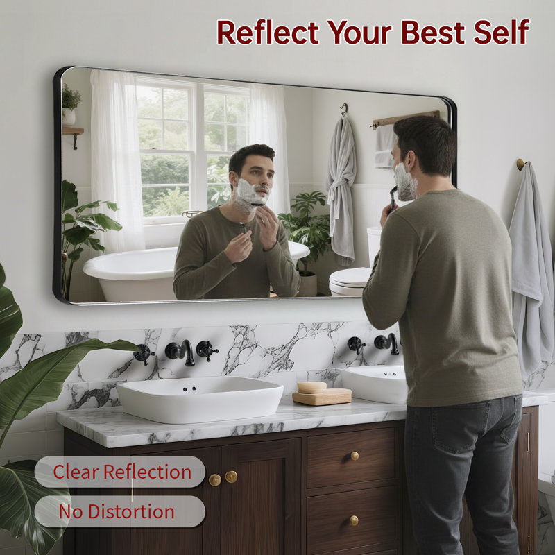 SUMERAIN Black Edge Resistant Bathroom  Vanity Mirror 28x60 Inch Large Rectangle, Black Metal Framed Wall Mirror with Shatter-Resistant Tempered Glass for Bathroom
