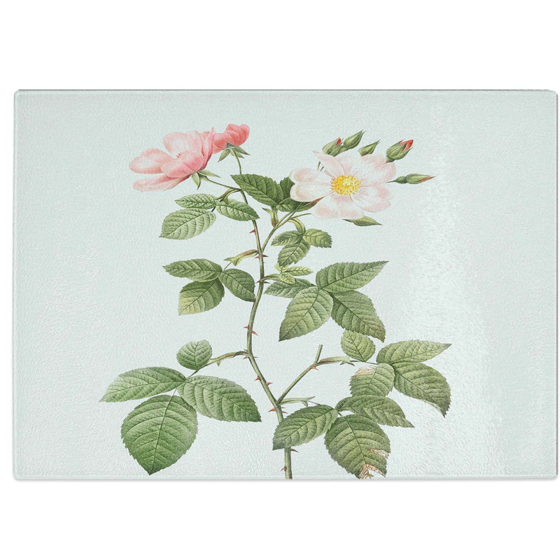 Tempered Glass Redleaf Rose in Bloom by Pierre-Joseph Redoute Chopping Board, 39 cm W x 28.5 cm L