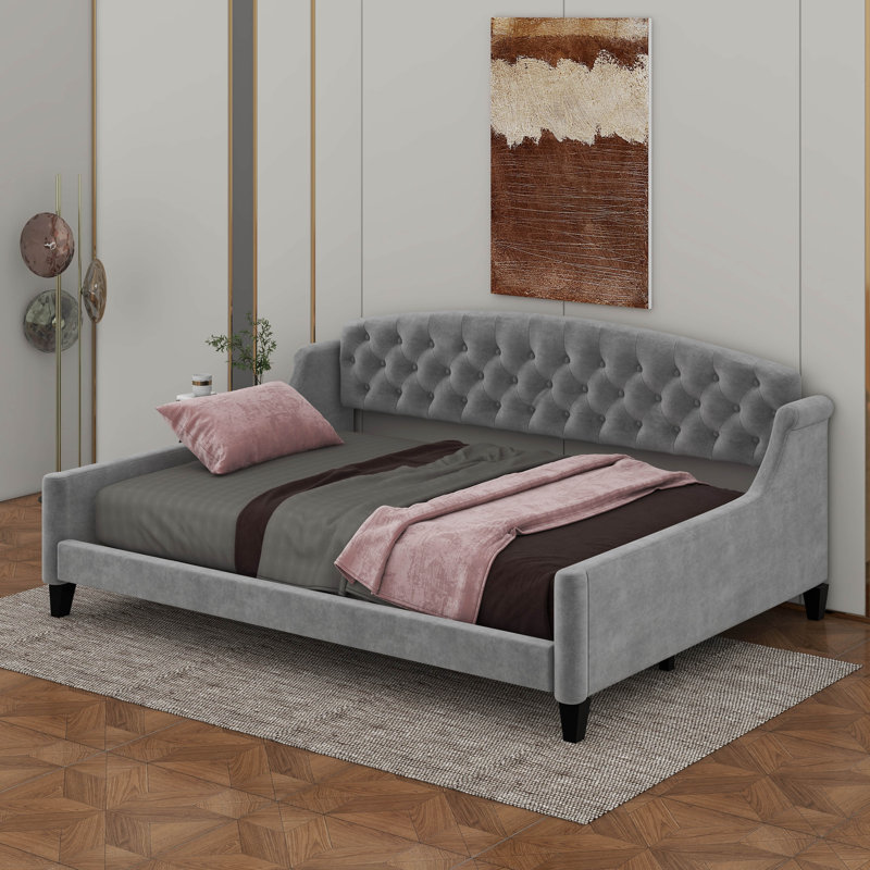Full Size Modern Luxury Tufted Button Daybed, Gray
