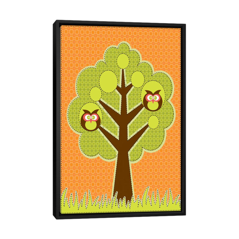 Art sur toile, hiboux dans l'arbre, H 26 po x l 18 po x P 1,5 po, Cadre noir