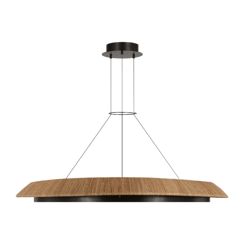 Sean Lavin Noa Large LED Ring Chandelier in Bronze with Washed Black Sea Grass shade, 142" H x 50.5" W x 50.5" D, Bronze, Oak