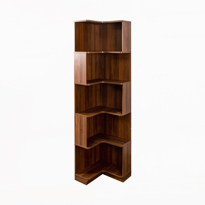 Bibliothèque d'angle à 5 niveaux avec chicane, Noyer