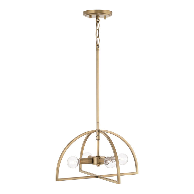4 - Light Matte Black Unique/Statement Pendant, Aged Brass