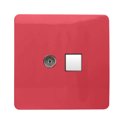 Trendi Switch 2 Gang Female TV Co-Axial & RJ45 Cat 5e PC Ethernet Sockets
