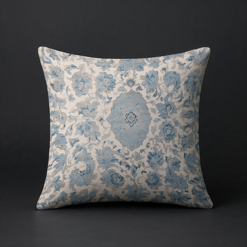 Coussin décoratif intérieur / extérieur gris Modern Modern, Carré 16 po, Motif floraux gris