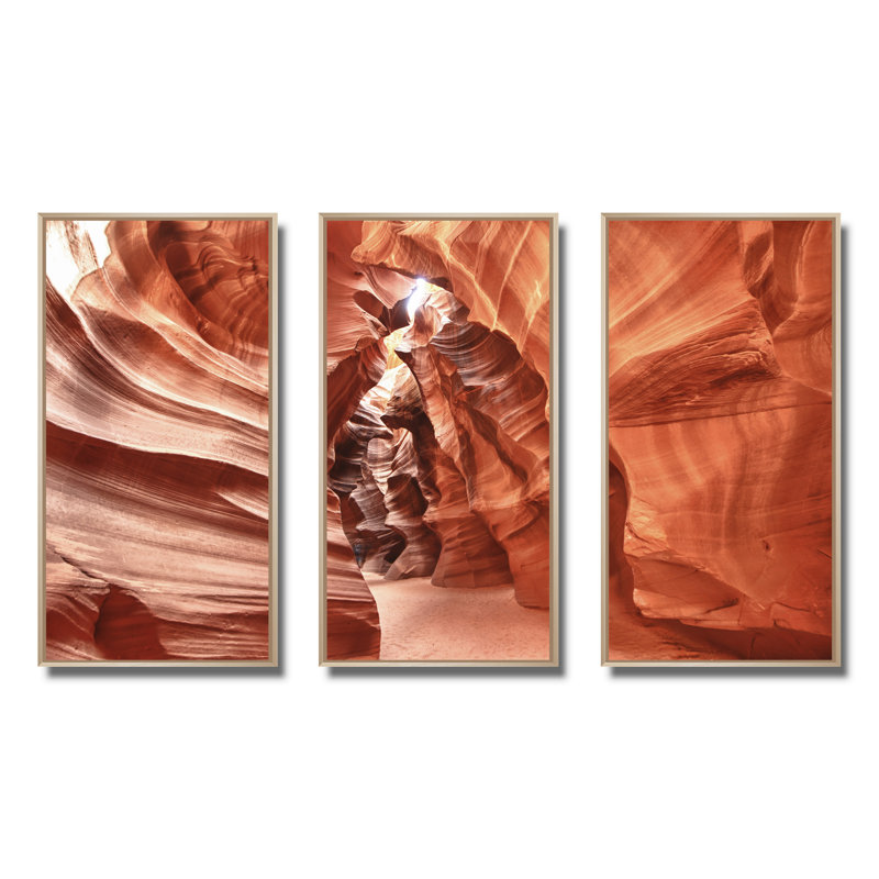 Antelope Canyon High Structures - Ensemble de 3 toiles encadrées, H 20 po x l 36 po x P 1 po, Brun