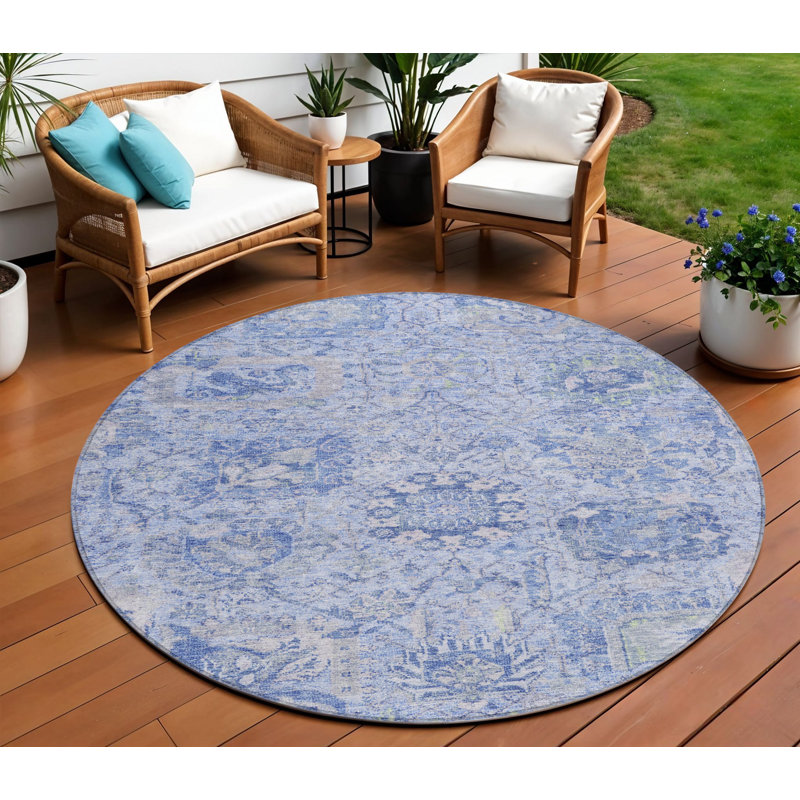 Tapis rond lavable intérieur ivoire et gris 8 pi