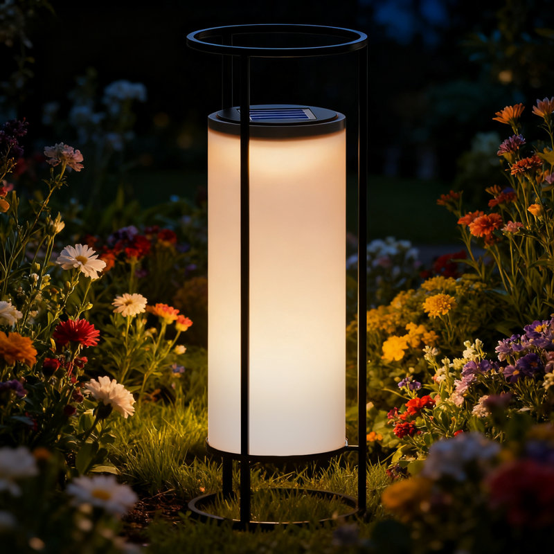 Outdoor Solar Lights, Metal Cylinder Solar-Powered Waterproof Decorative Lamps Black And White Outdoor Decor, Halloween And Christmas Decorations Suitable For Courtyards, Gardens, Patios, Porches, And Tabletops Zen-Inspired Decorative Lamps