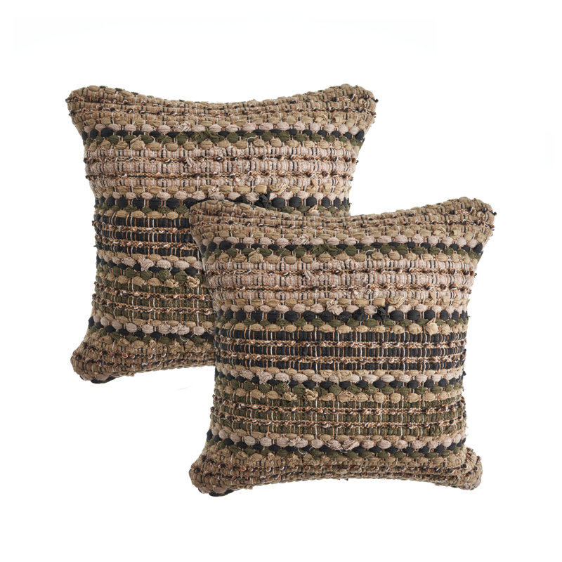Ruffled Throw Pillow Set of 2, Beige/Brown