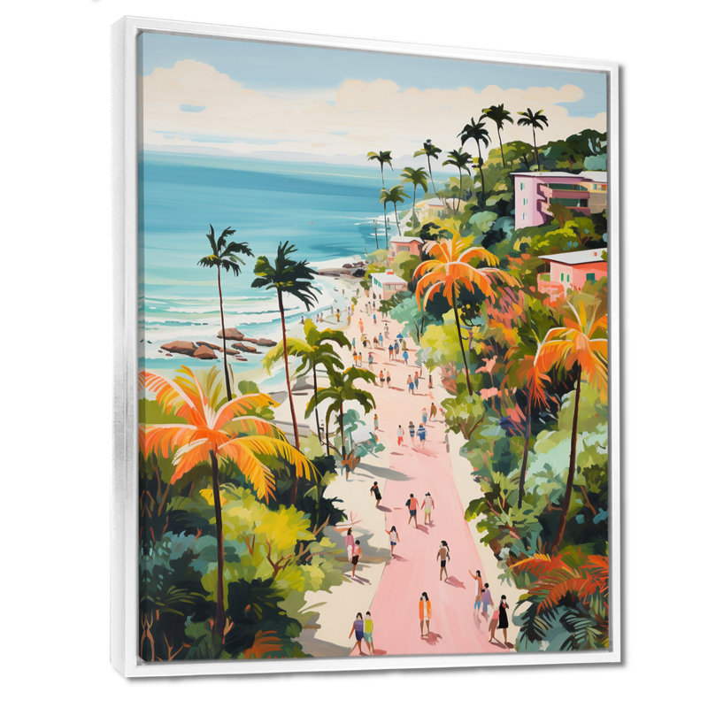 Scène de plage côtière, paradis en couleur pastel II - art de la plage côtière, Cadre flottant blanc