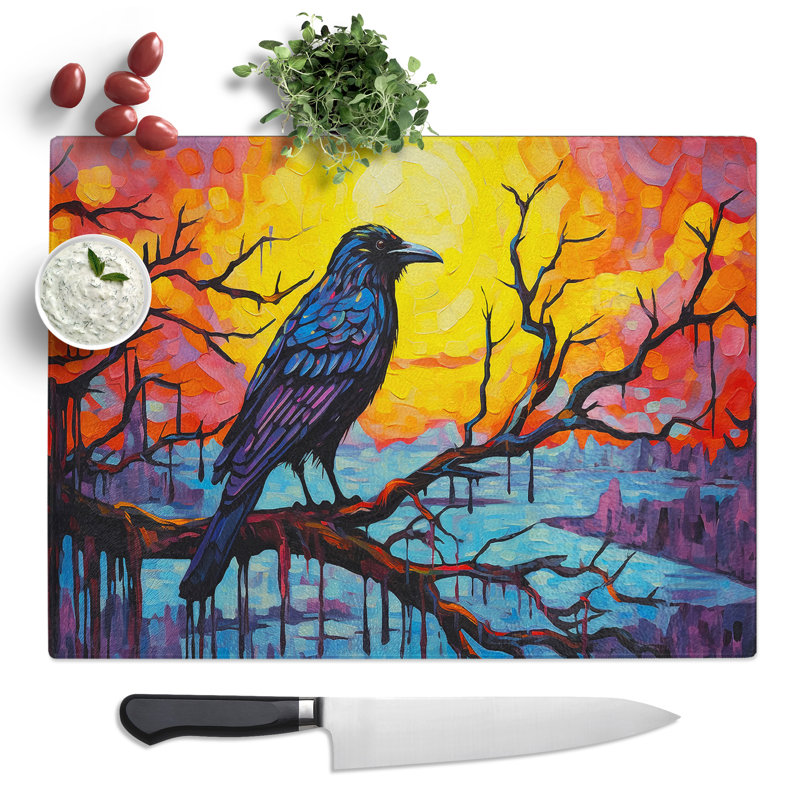 Crow Expressionism No.2  Glass Chopping Board