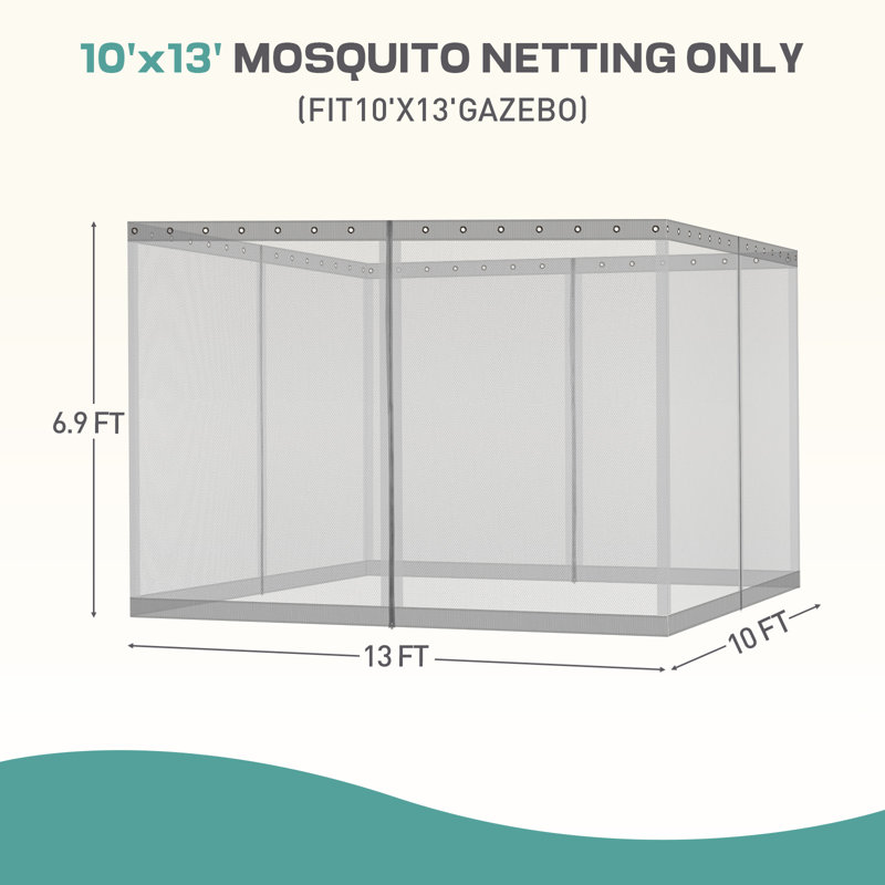 Moustiquaire pour pavillon de jardin Aoodor, H 6,9 pi x l 10 pi x P 13 pi, Gris
